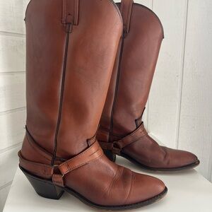 VTG Brown Leather Western Harness Boots